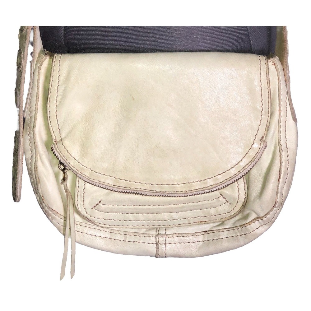 Vtg Y2K Lucky Brand‎ Lamb Leather Crossbody Bag Boho White Distressed/STAINED